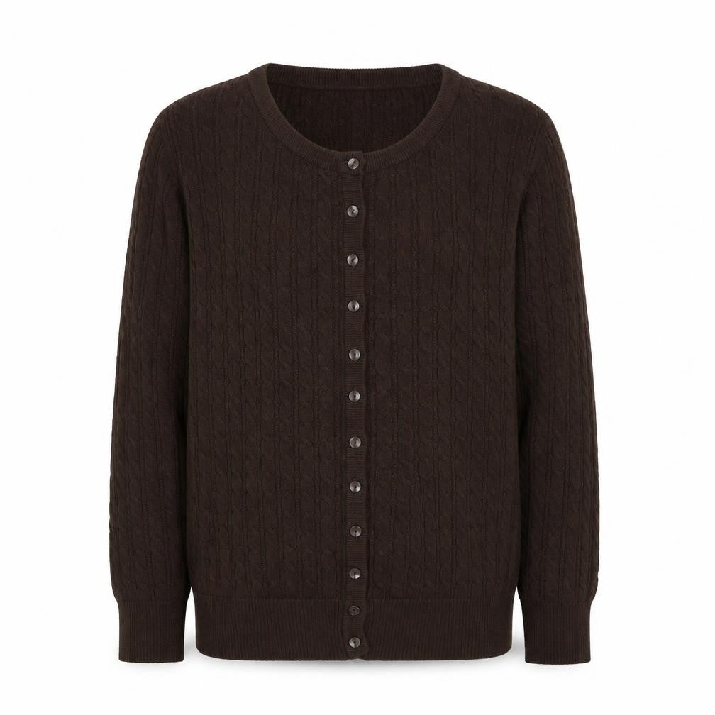 Eddie Bauer Men's Brown Cotton Cable Knit Cardigan L
