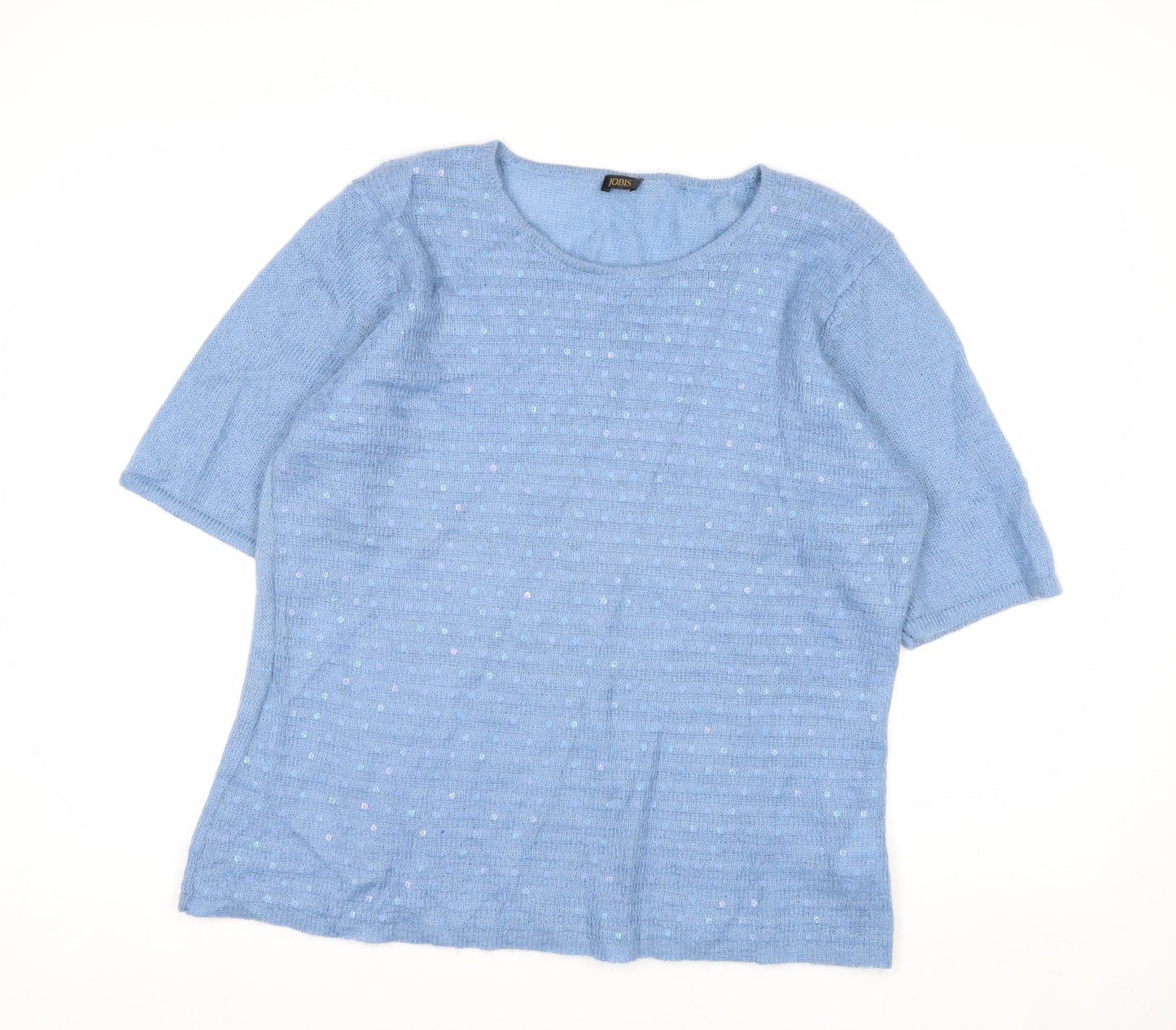 JOBIS Women Blue Wool Sequin Short Sleeve Pullover Jumper Size 8
