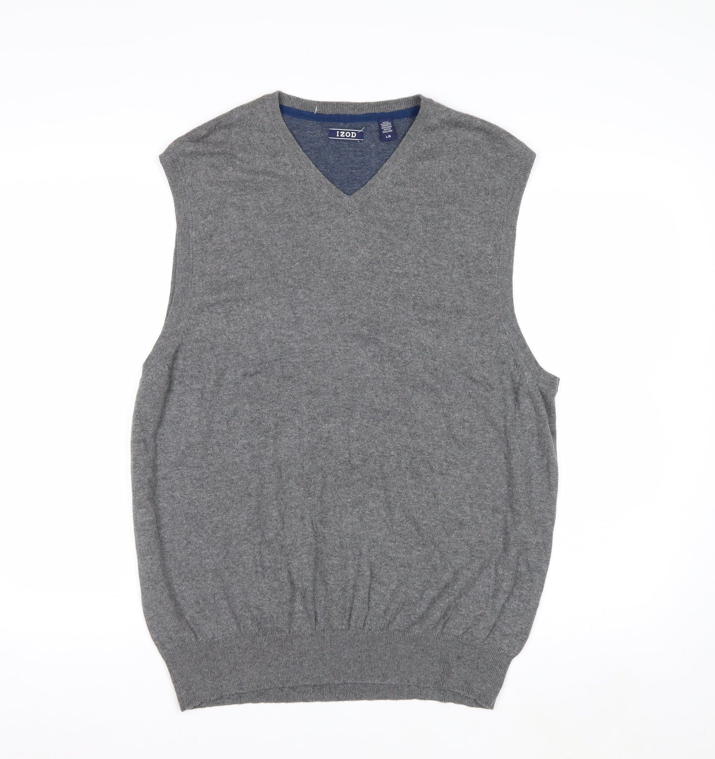 IZOD Men's Grey V-Neck Sleeveless Knit Vest L Cotton Blend