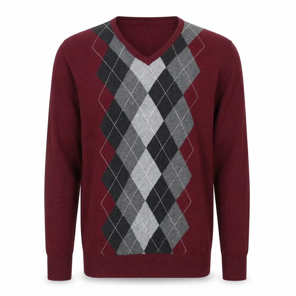 Claiborne Men's Red Argyle V-Neck Cotton Jumper Size L