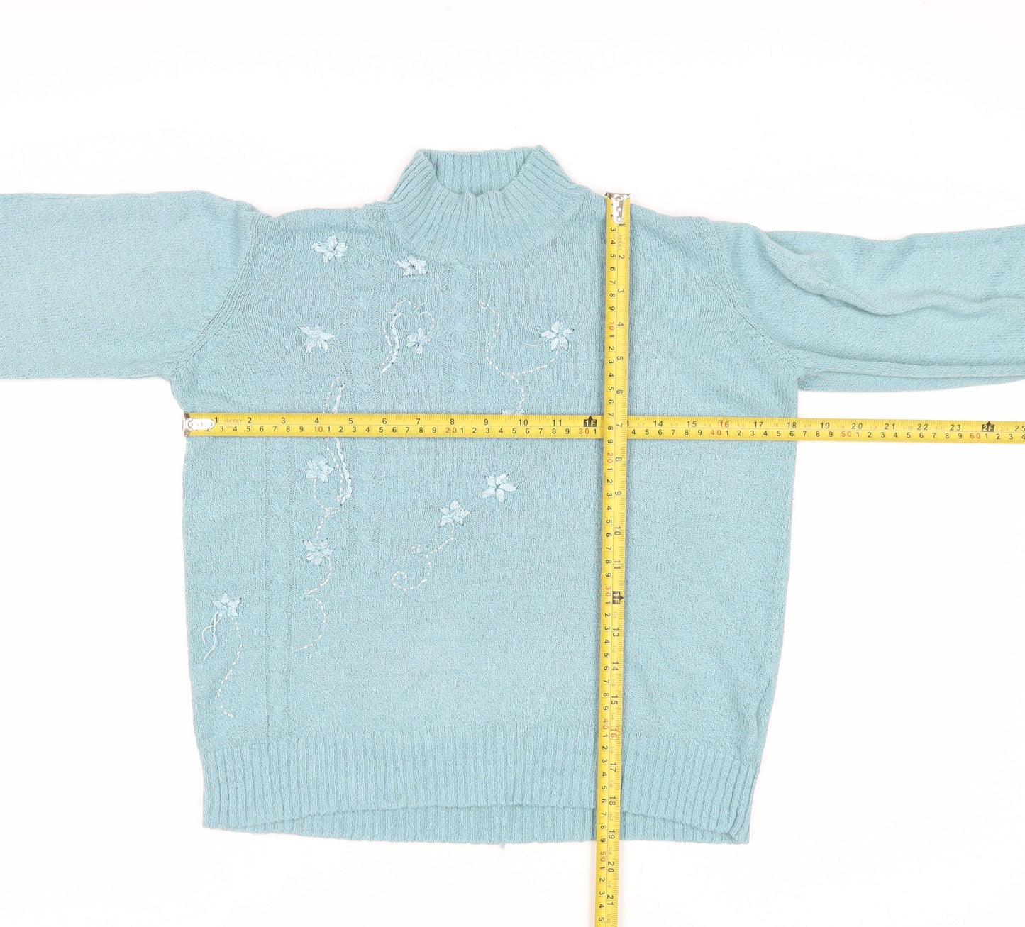 Honor Millburn at EWM Women's Blue Floral Mock Neck Knit Jumper Size S 10-12