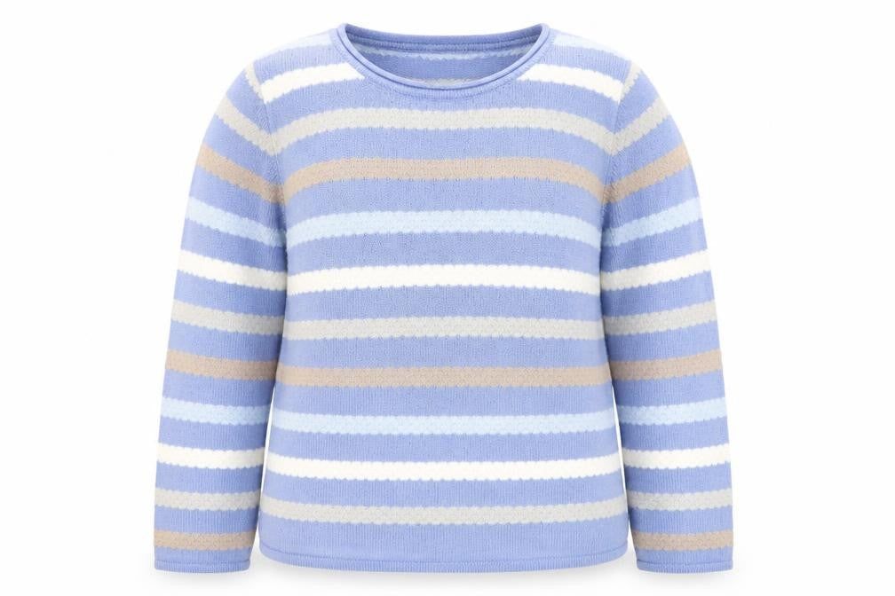 Isle Women Blue Striped Acrylic Knit Pullover Jumper Size S