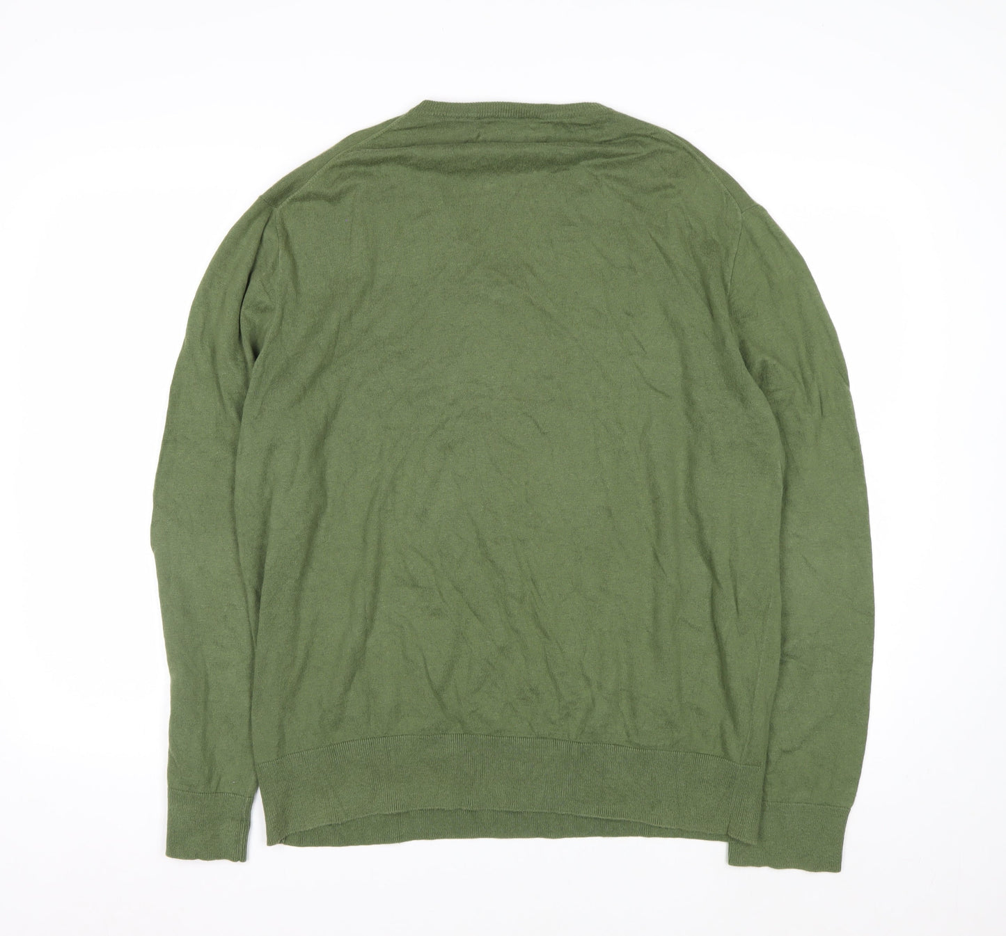 Ralph Lauren Men's Green V-Neck Cotton Cashmere Jumper XL