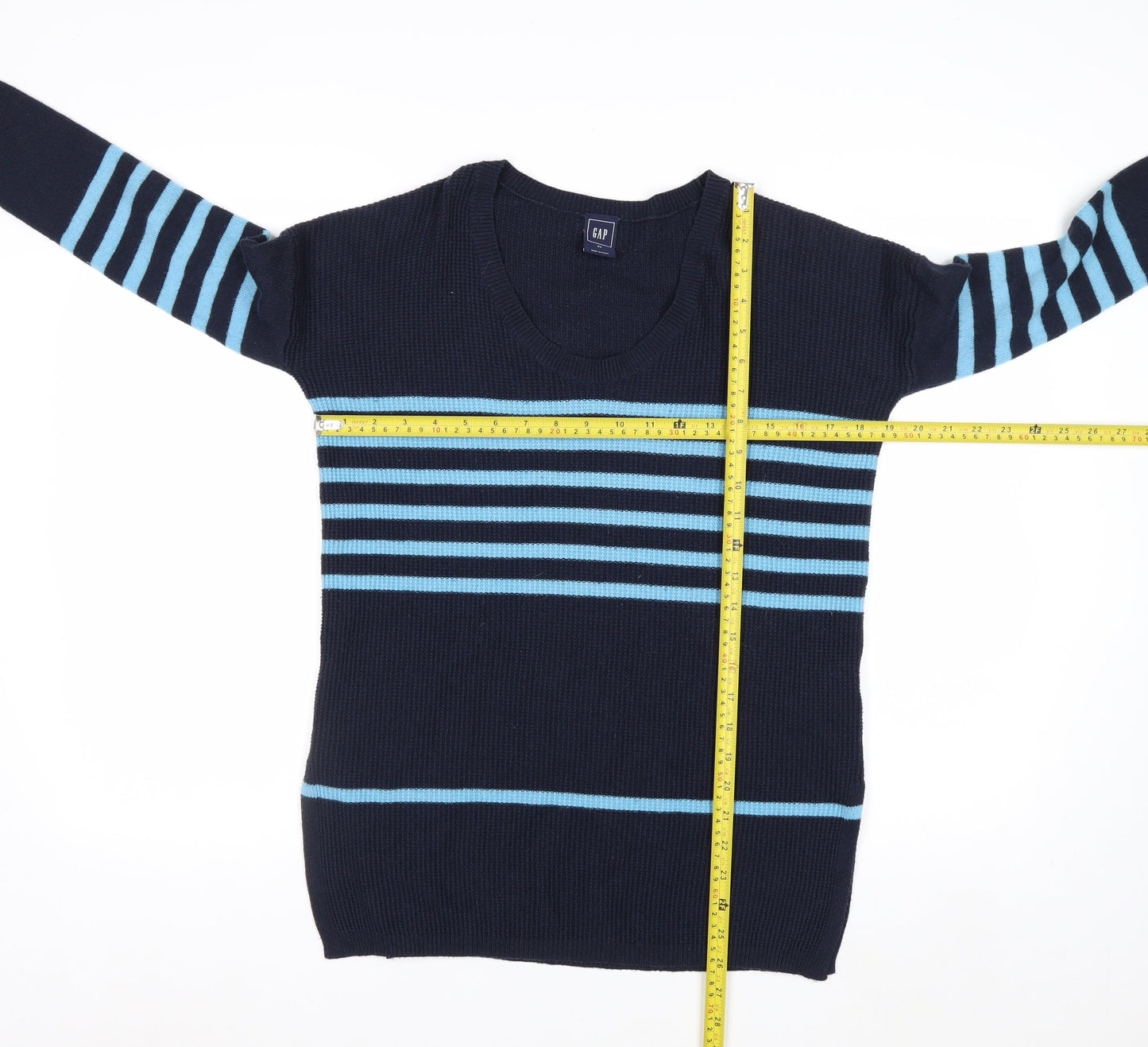 GAP Women’s Blue Striped V-Neck Knit Pullover Jumper XS