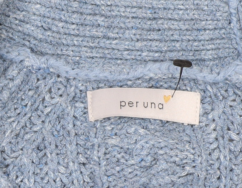 Marks and Spencer Per Una Blue Cable Knit V-Neck Women's Size 12 Cardigan