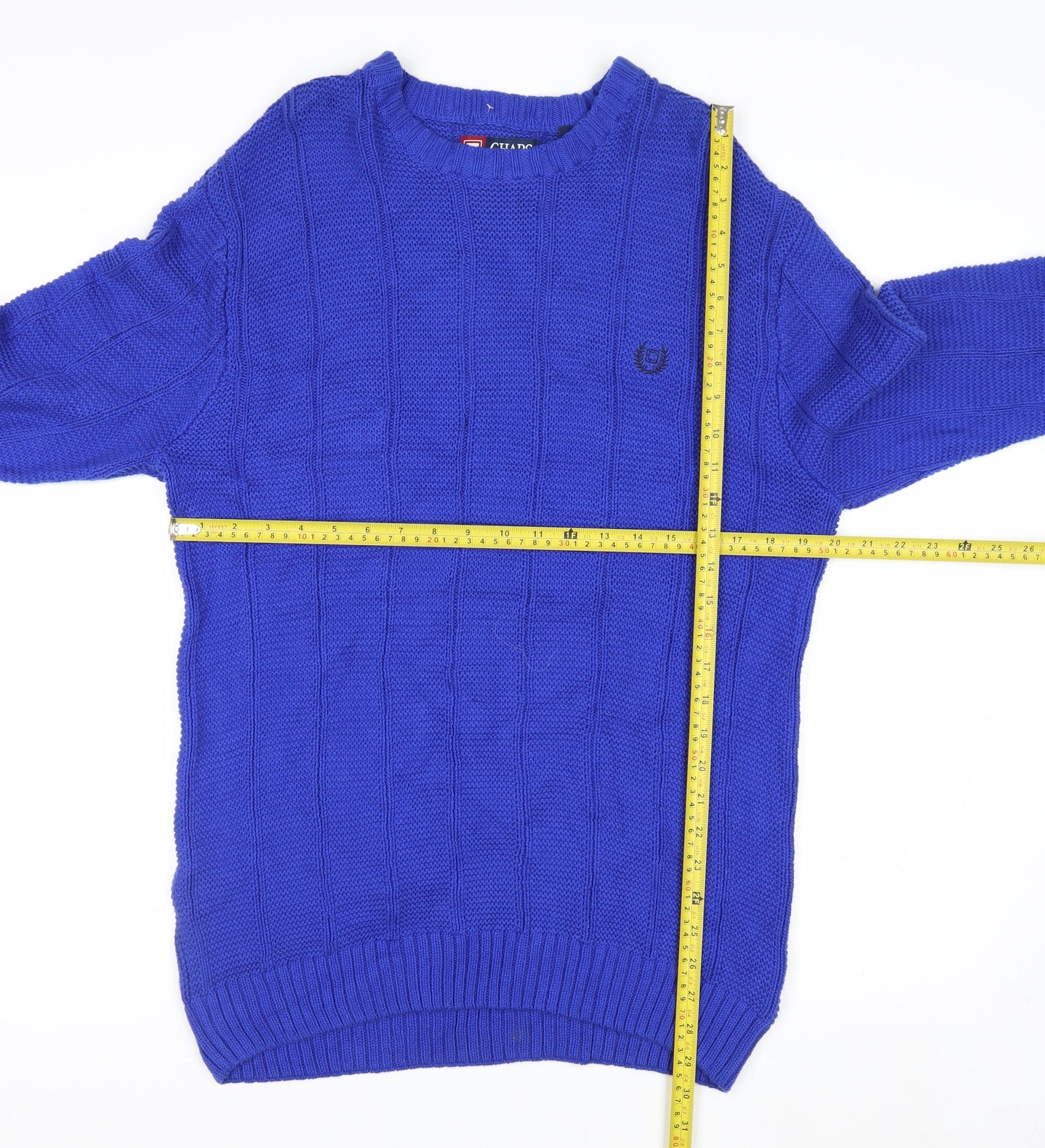 Chaps Men's Blue Cotton Crew Neck Cable Knit Jumper Size M