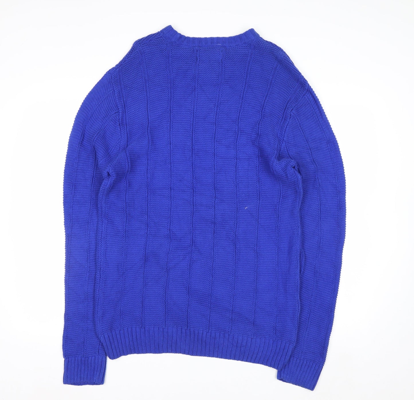 Chaps Men's Blue Cotton Crew Neck Cable Knit Jumper Size M