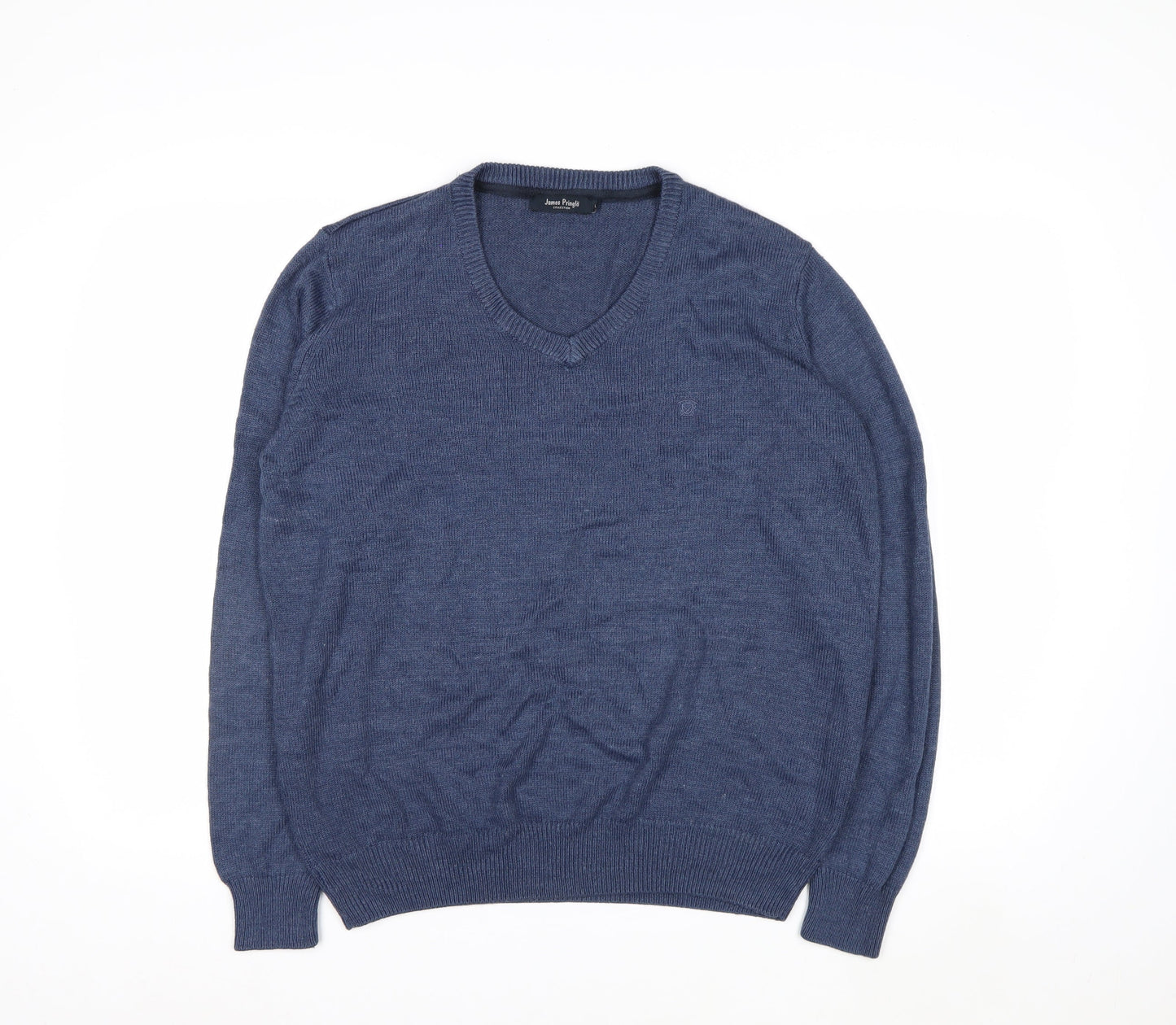 James Pringle Mens Blue Acrylic V-Neck Jumper Size L