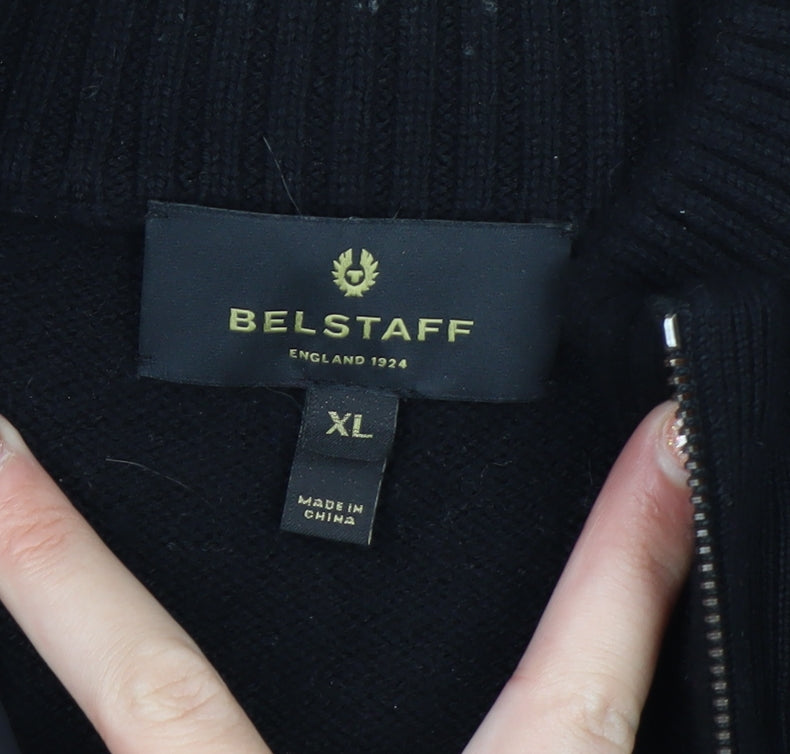 Belstaff Men's Black XL Wool Bomber Jacket with Zip Pockets