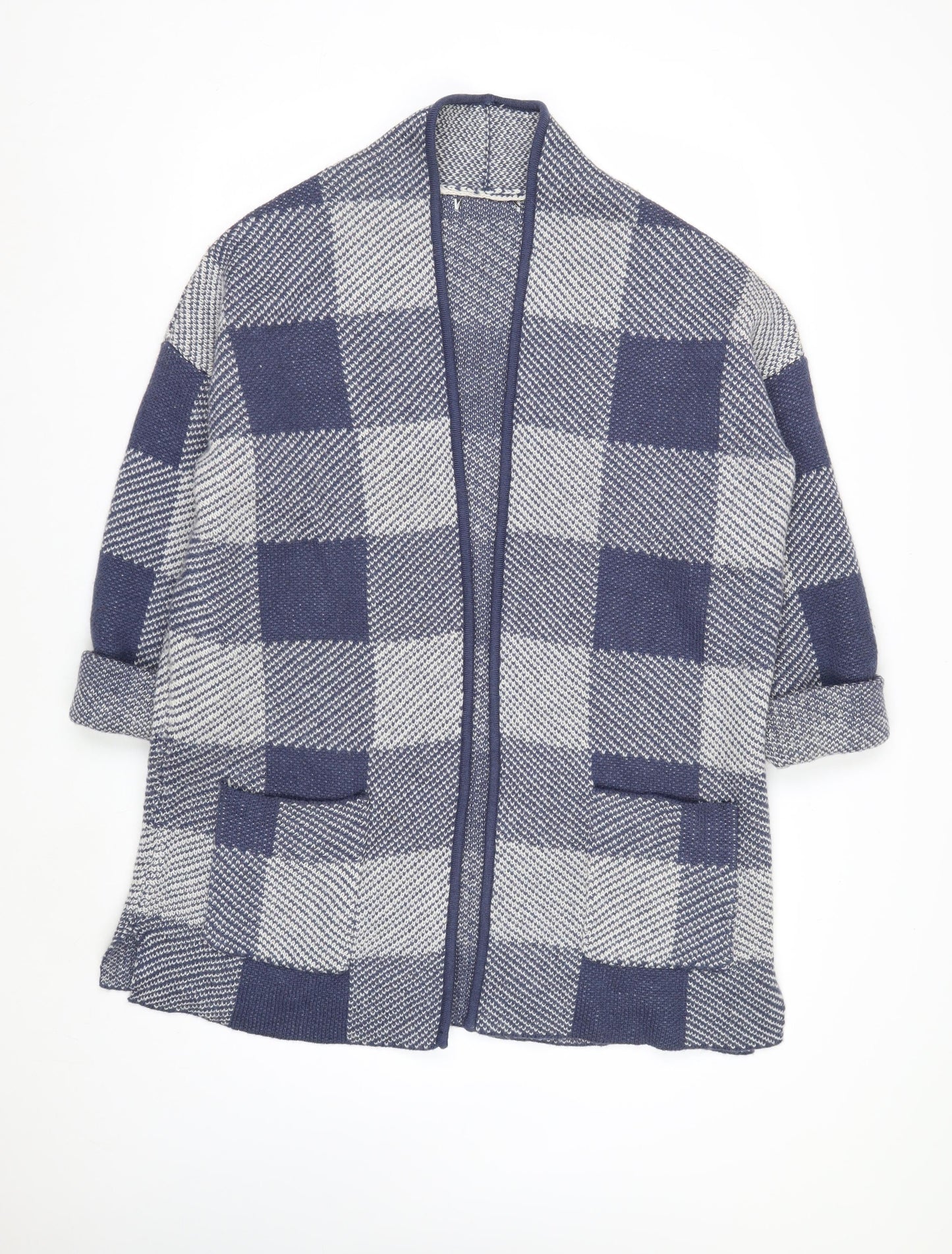 Next Men’s Blue Check Open Knit Cardigan L Wool Blend