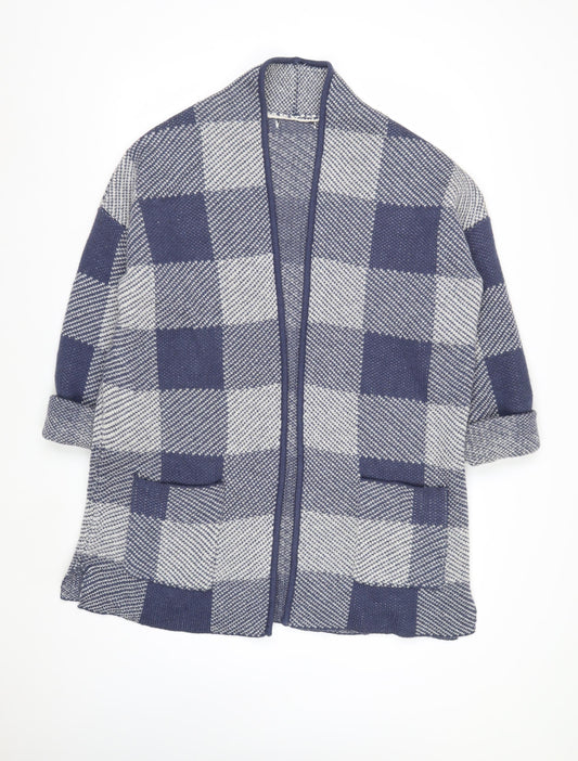 Next Men’s Blue Check Open Knit Cardigan L Wool Blend