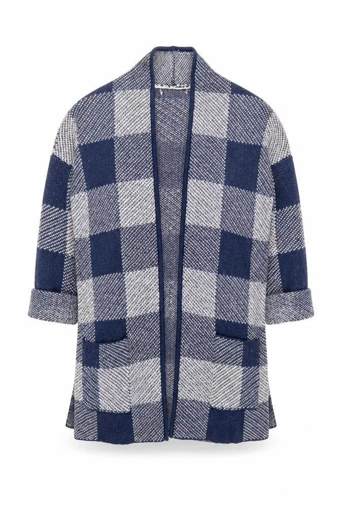 Next Men’s Blue Check Open Knit Cardigan L Wool Blend