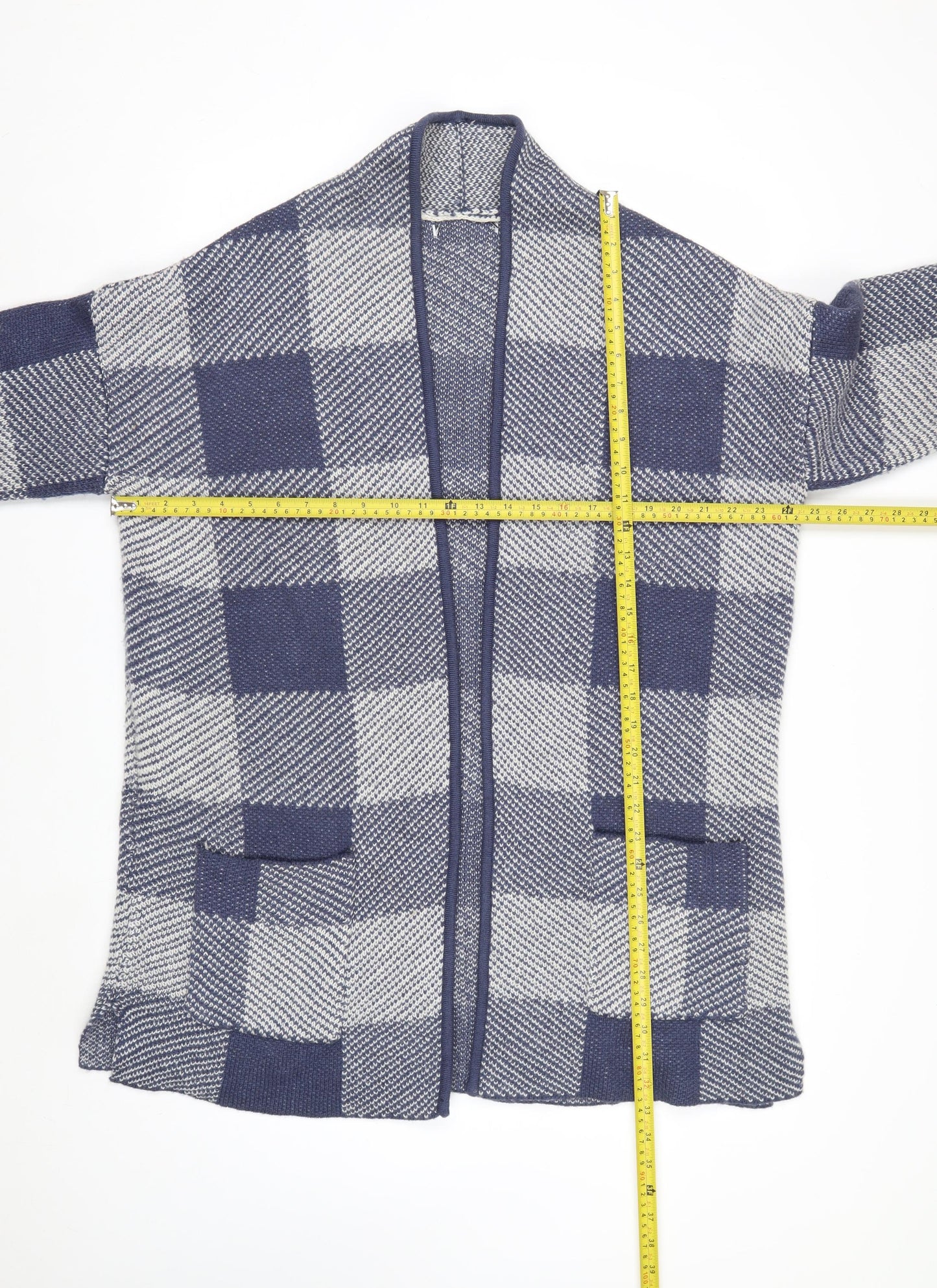 Next Men’s Blue Check Open Knit Cardigan L Wool Blend