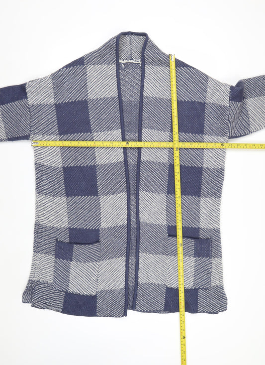Next Men’s Blue Check Open Knit Cardigan L Wool Blend
