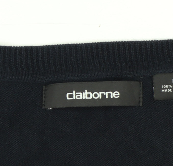 Claiborne Men's Black Purple Argyle Cotton V-Neck Vest M