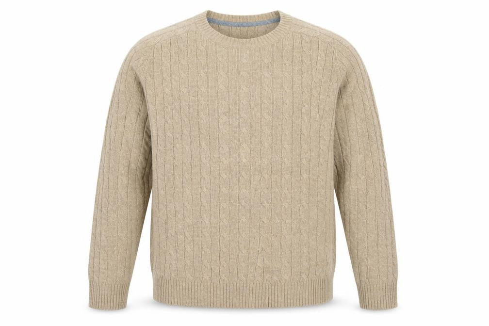 Lands' End Men's Beige Cable-Knit Wool Blend Pullover Jumper XL