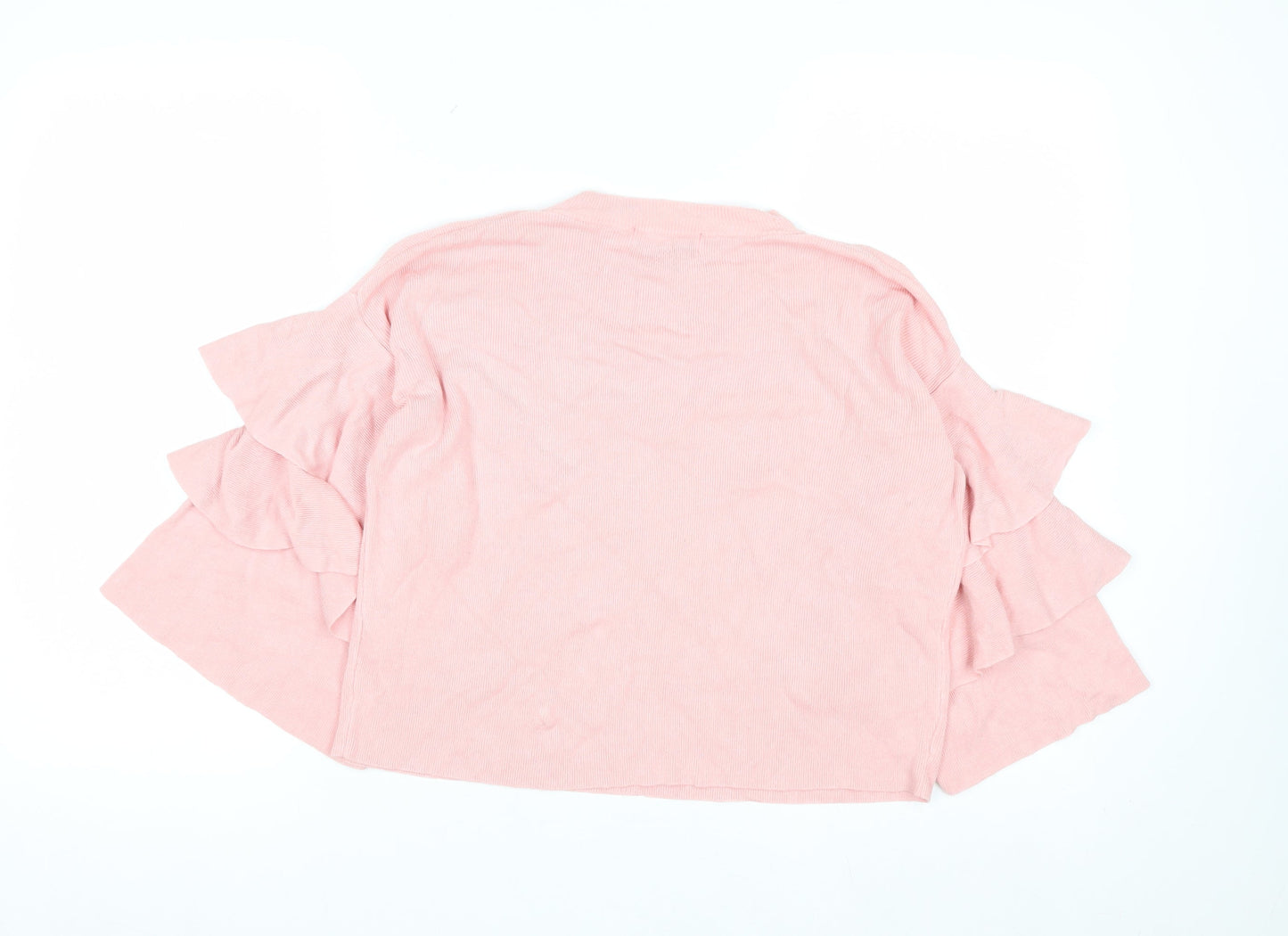 Lost Ink Women's Pink Ruffle Sleeve Knit Jumper Size 6