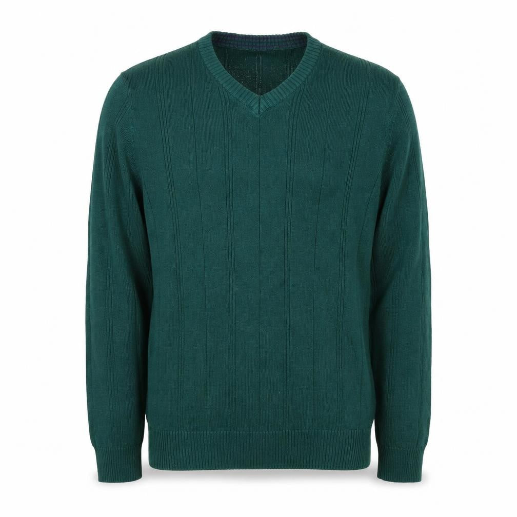 John Ashford Men's Green V-Neck Cotton Jumper Size S