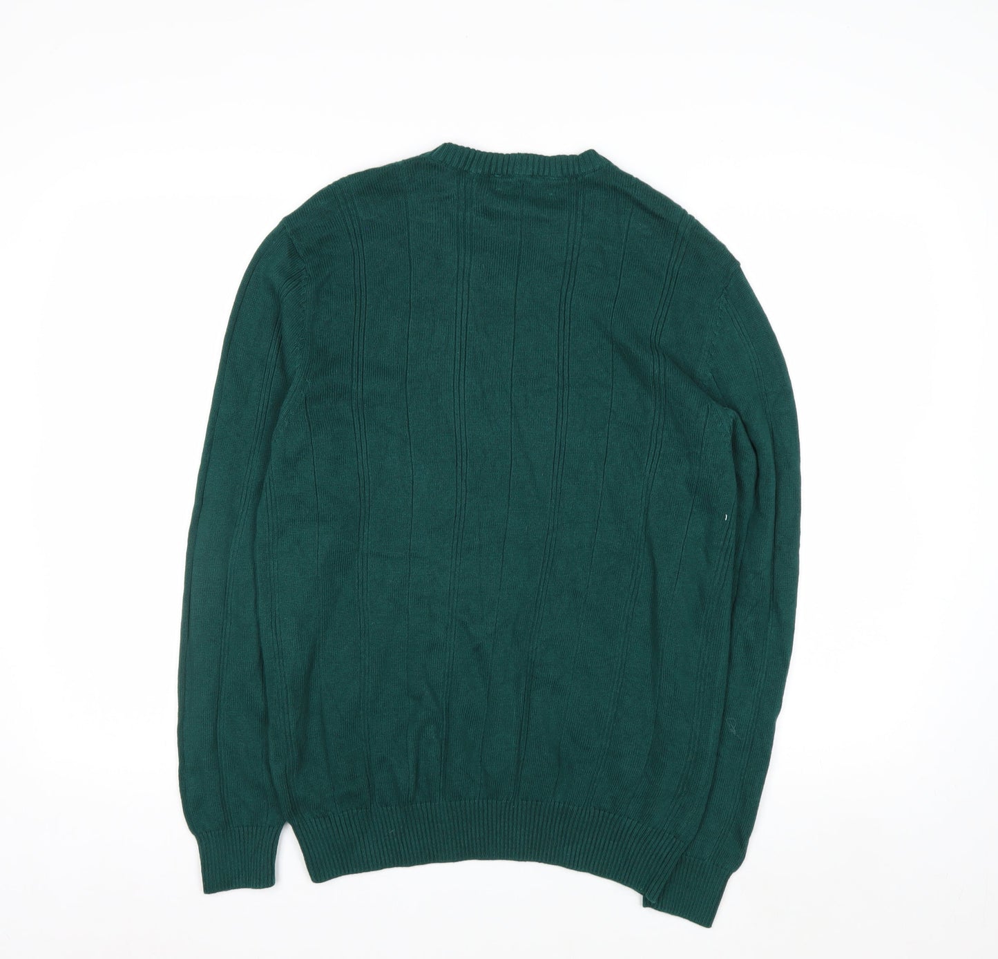 John Ashford Men's Green V-Neck Cotton Jumper Size S