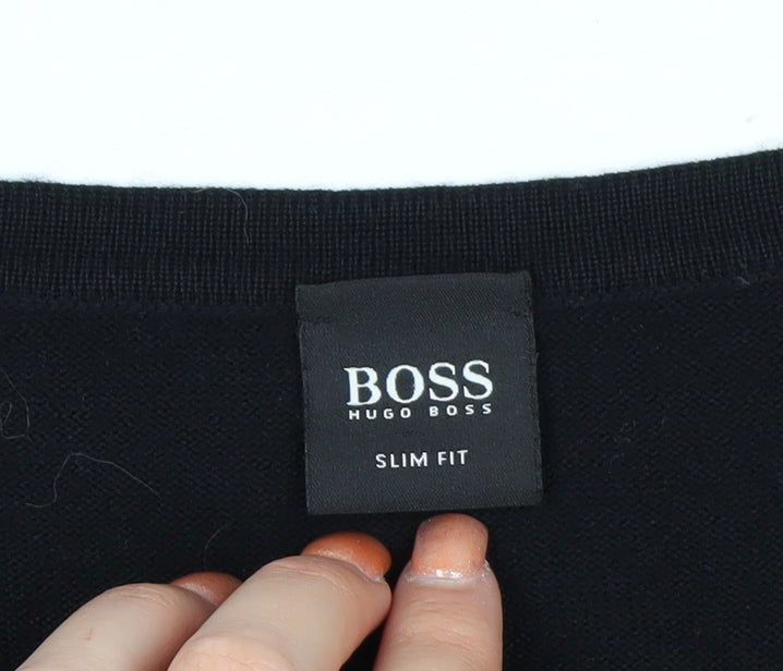 Hugo Boss Men's Black Wool V-Neck Slim Fit Jumper 2XL