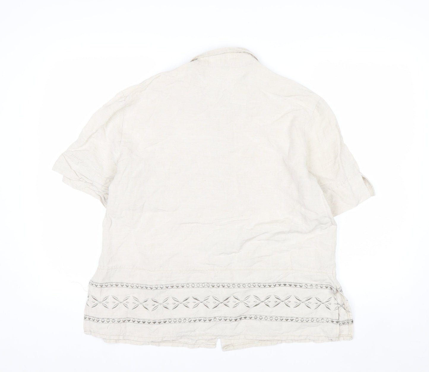 Opus Women's Beige Linen Blend Embroidered Button-Up Shirt Size 18