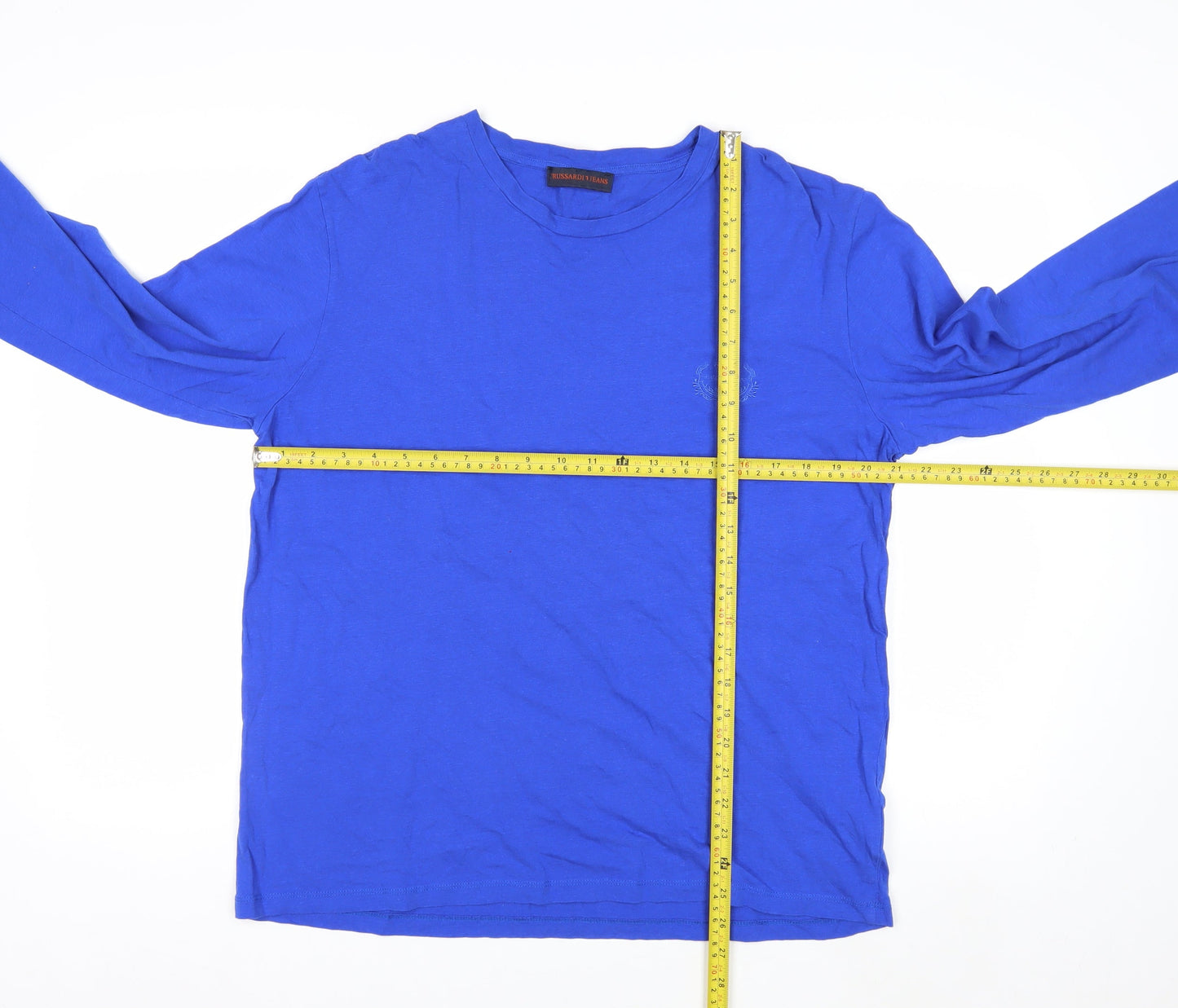 Trussardi Jeans Men's Blue Long Sleeve Cotton Crew Neck Top L