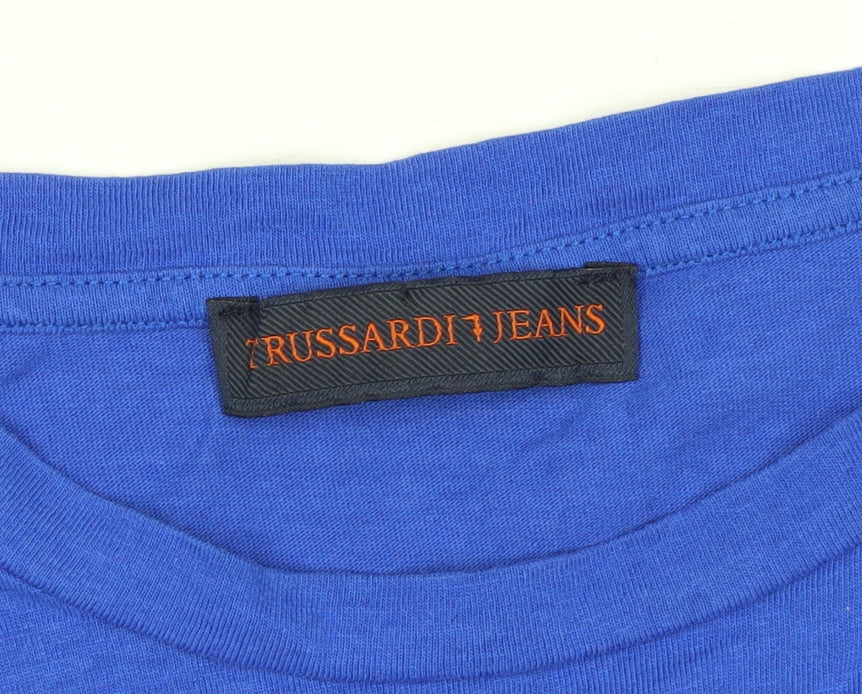Trussardi Jeans Men's Blue Long Sleeve Cotton Crew Neck Top L