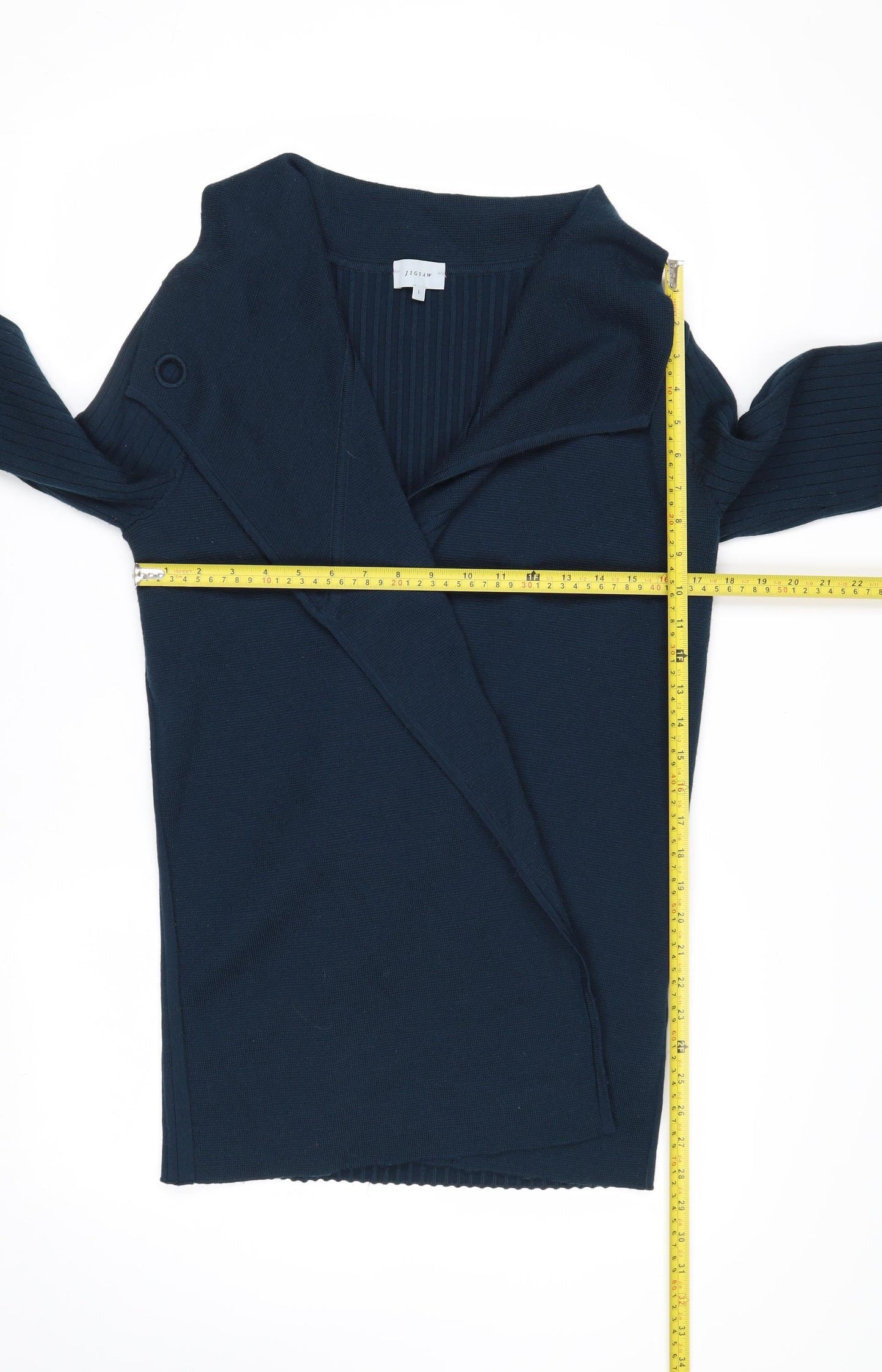 Jigsaw Women's Blue Wool Blend Collared Long Sleeve Cardigan L