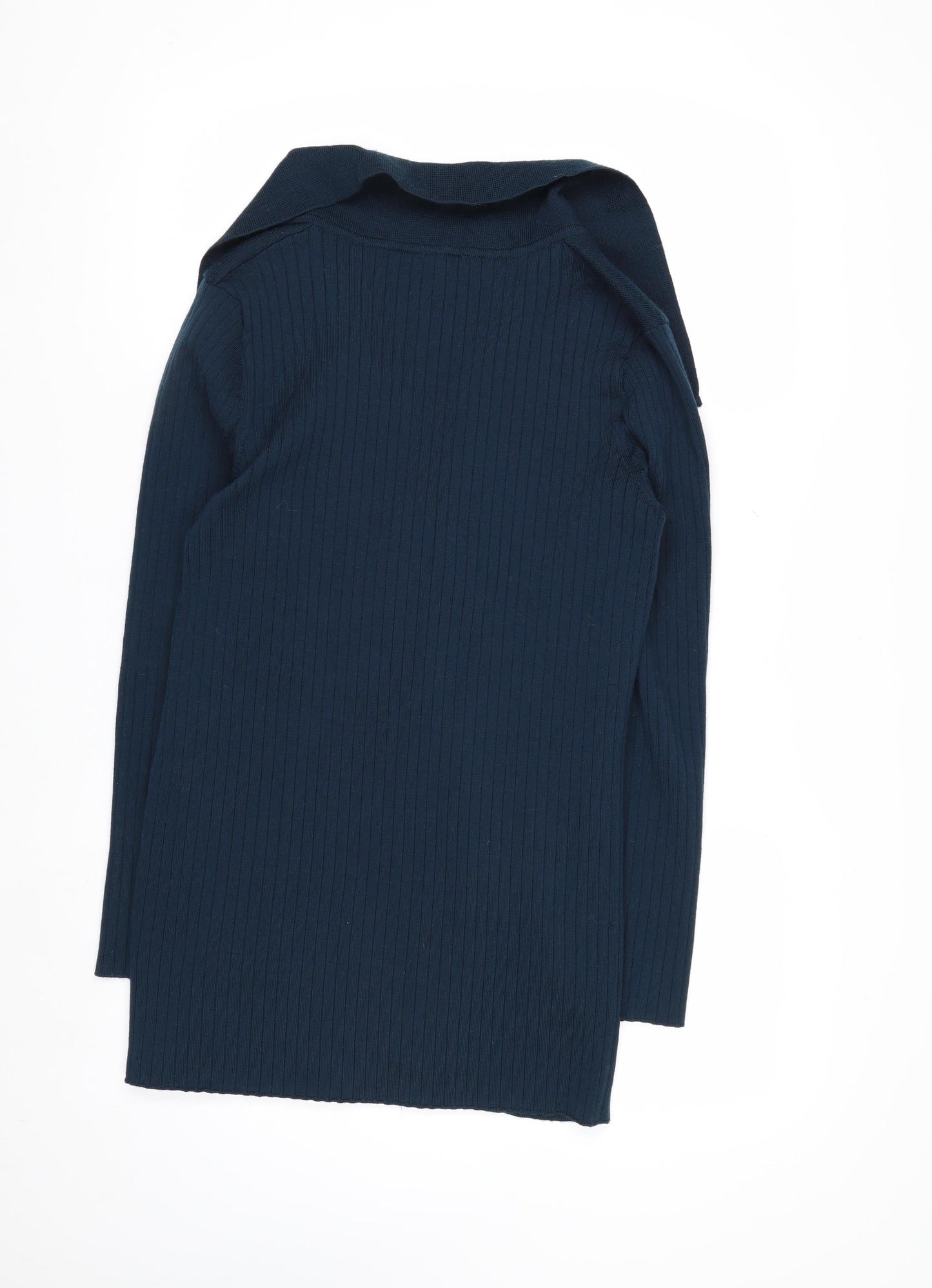 Jigsaw Women's Blue Wool Blend Collared Long Sleeve Cardigan L