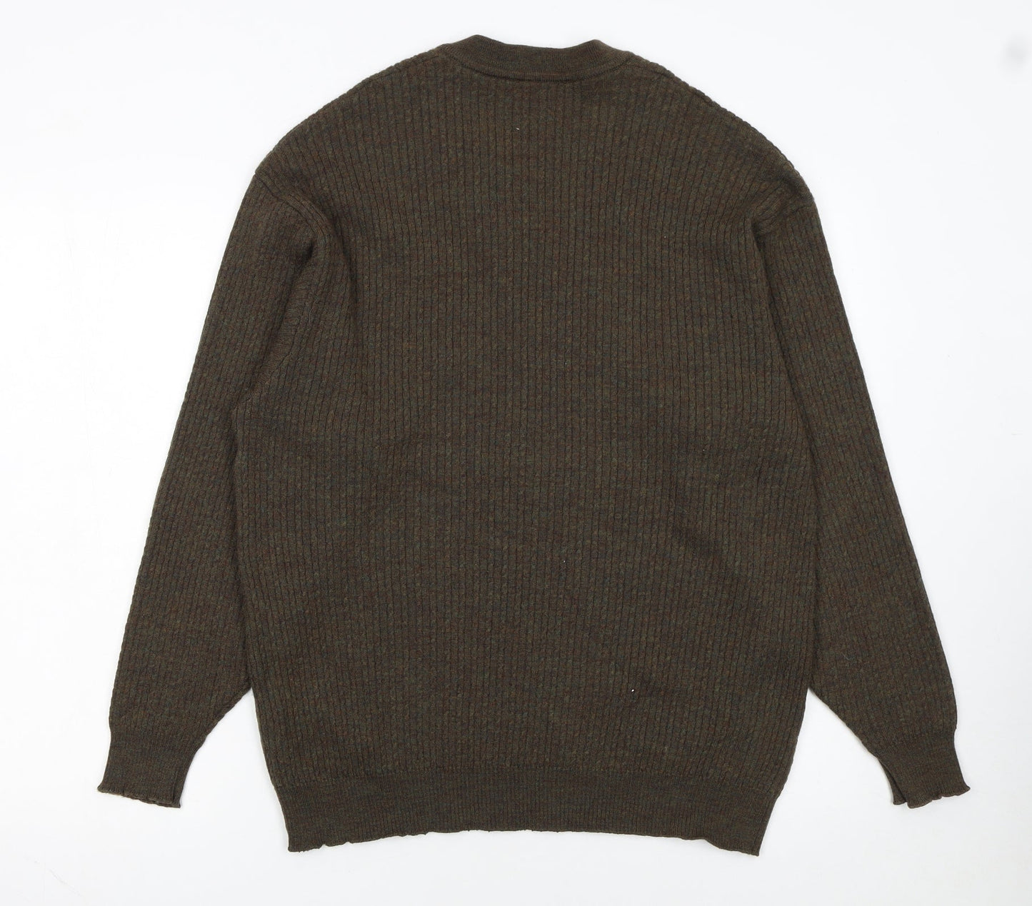 Jaeger Men’s Brown Wool V-Neck Ribbed Jumper XL Made in Great Britain