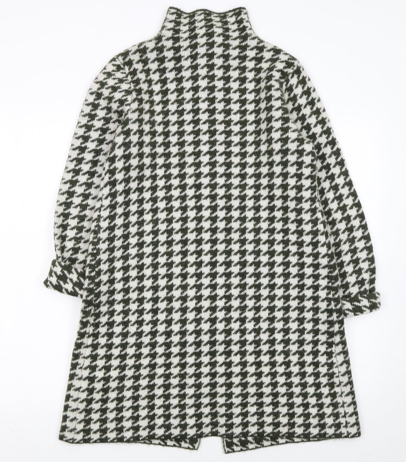 KENAR Womens Black White Houndstooth High Neck Button Cardigan S