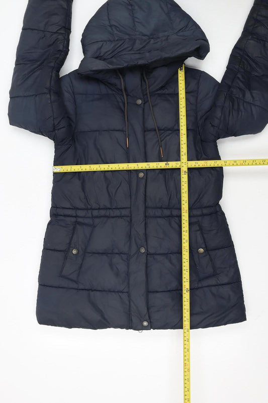 Barbour Women's Blue Puffer Jacket Size 8 Hooded Lined Mid-Length