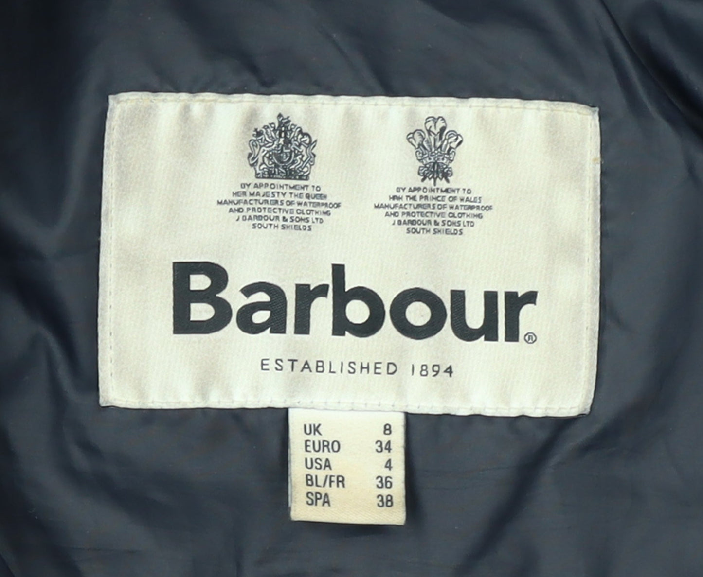 Barbour Women's Blue Puffer Jacket Size 8 Hooded Lined Mid-Length