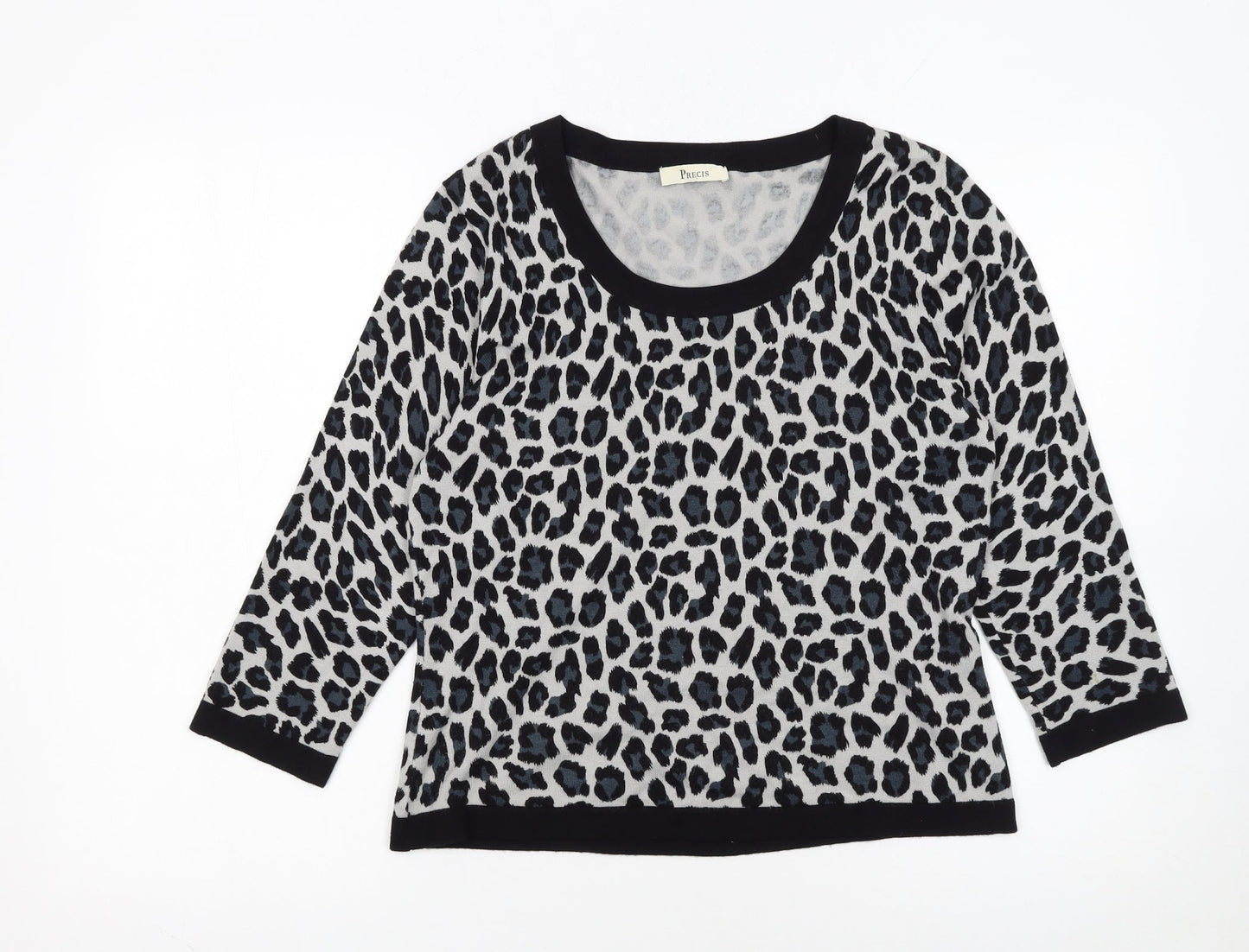Precis Women Grey Leopard Print Scoop Neck Pullover Jumper Size S