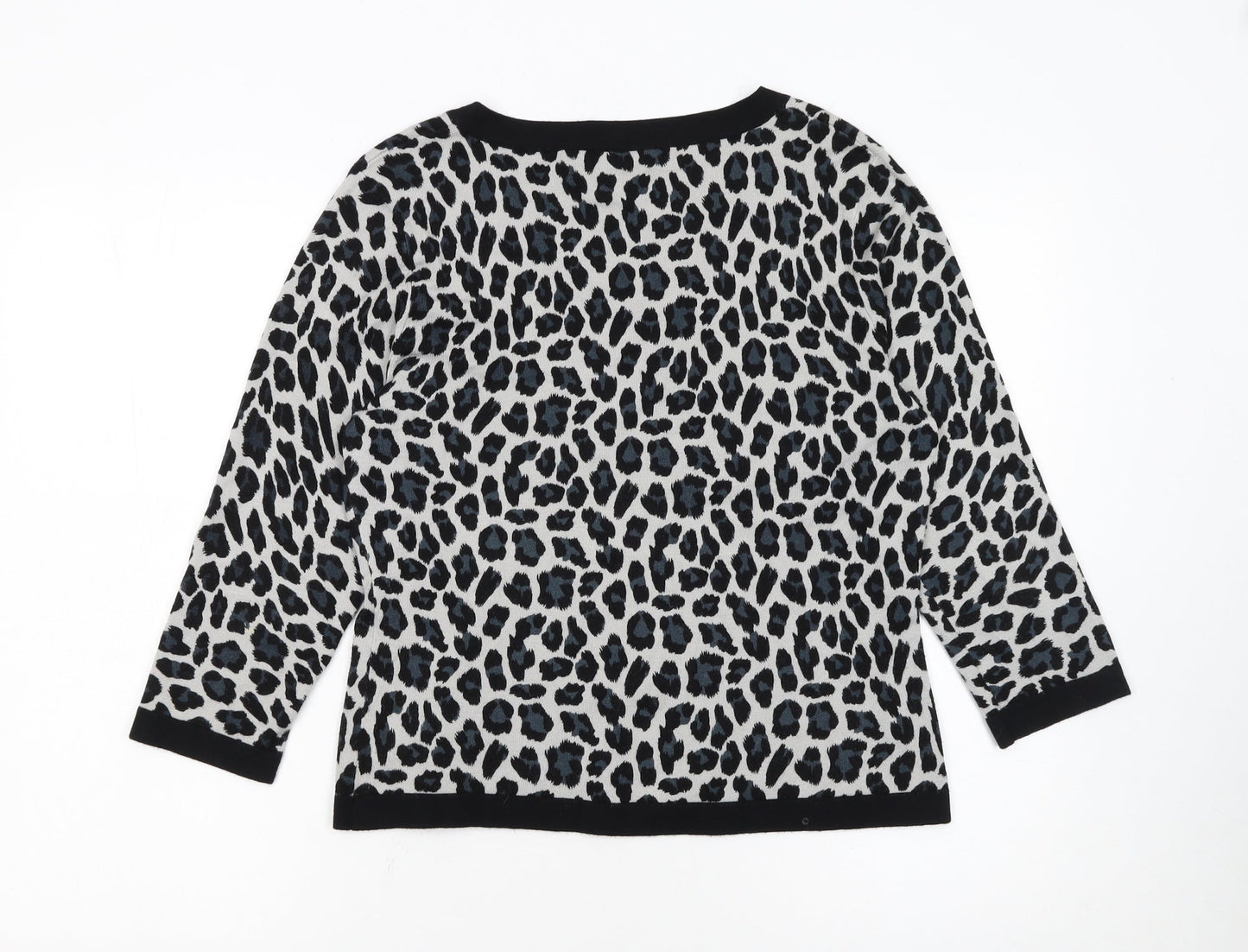 Precis Women Grey Leopard Print Scoop Neck Pullover Jumper Size S