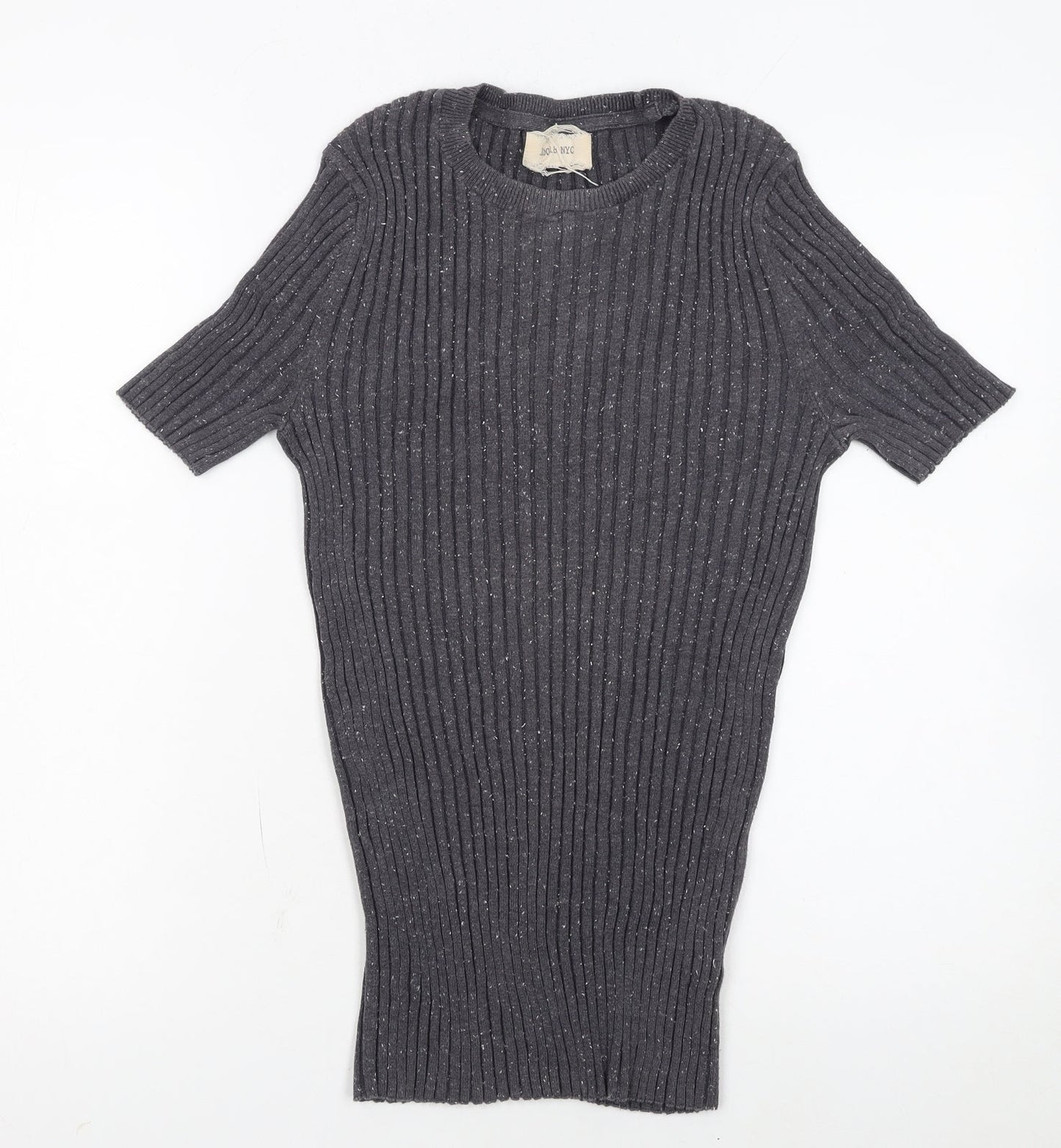 10018 NYC Women's Grey Ribbed Short Sleeve Knit Jumper Size S