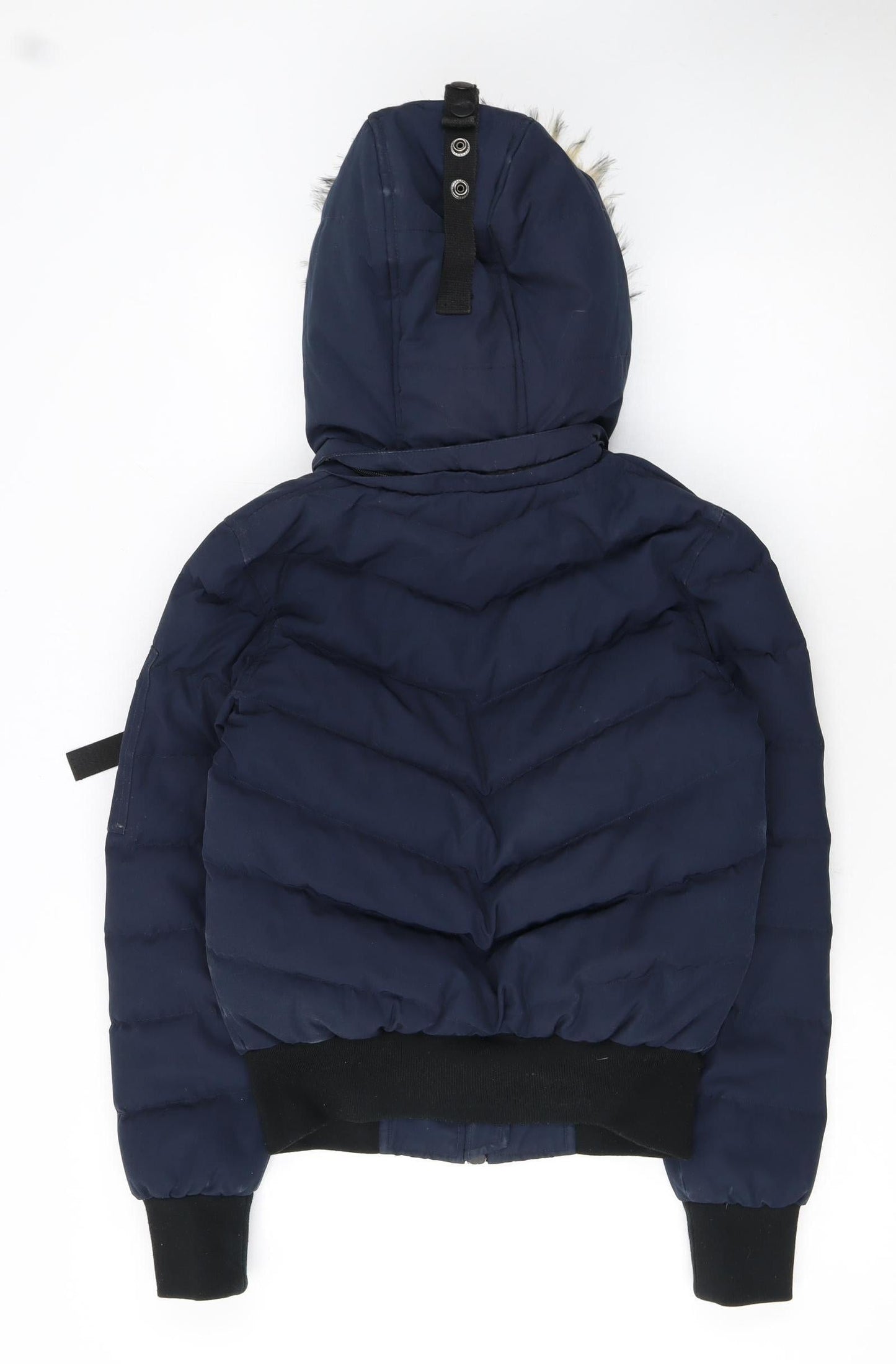 Superdry Women's Blue Size 6 Puffer Jacket with Faux Fur Hood