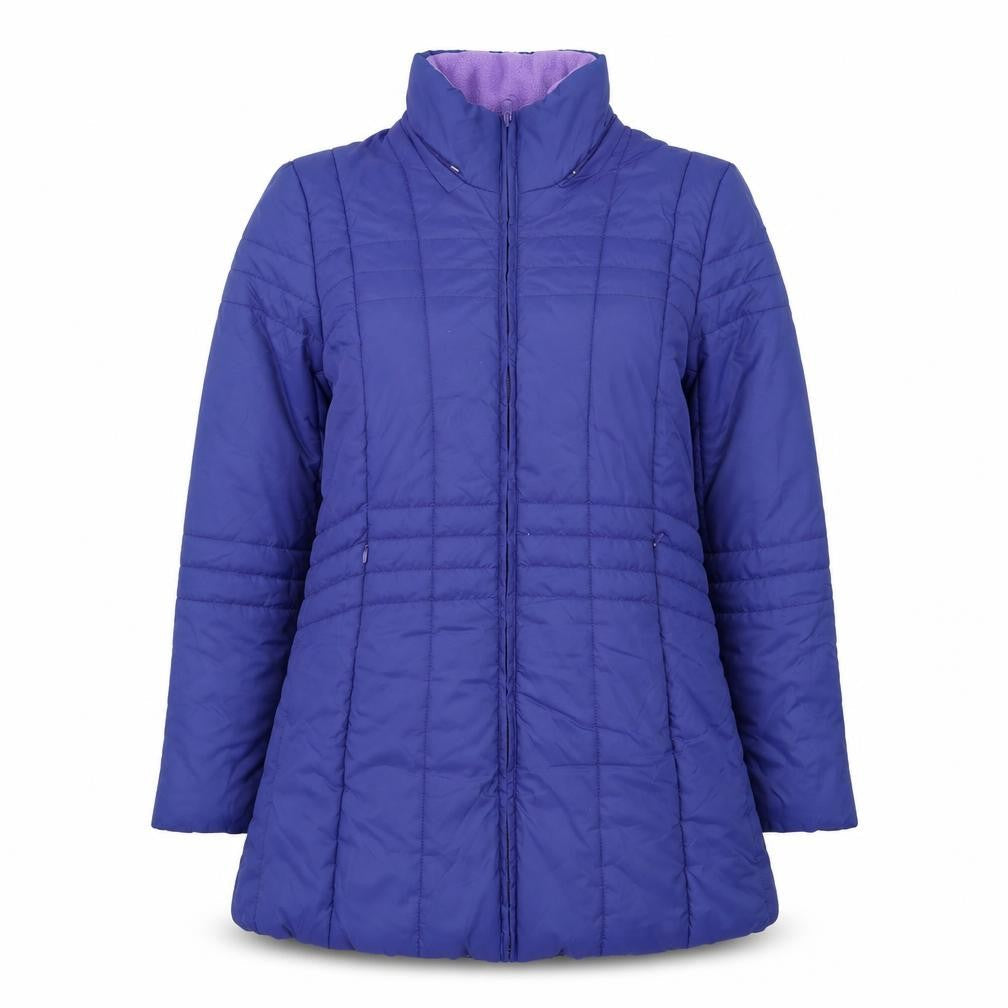 Damart Women Blue Mid-Length Puffer Coat Size 14 Lined Full Zip Jacket