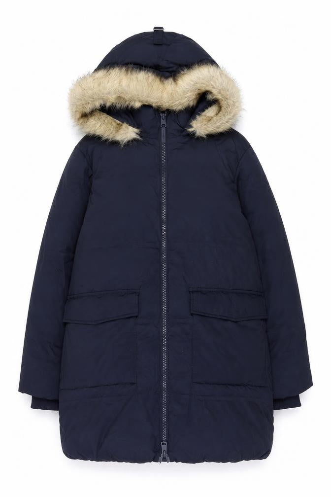 Marks & Spencer Womens Blue Faux Fur Hooded Puffer Coat Size 12