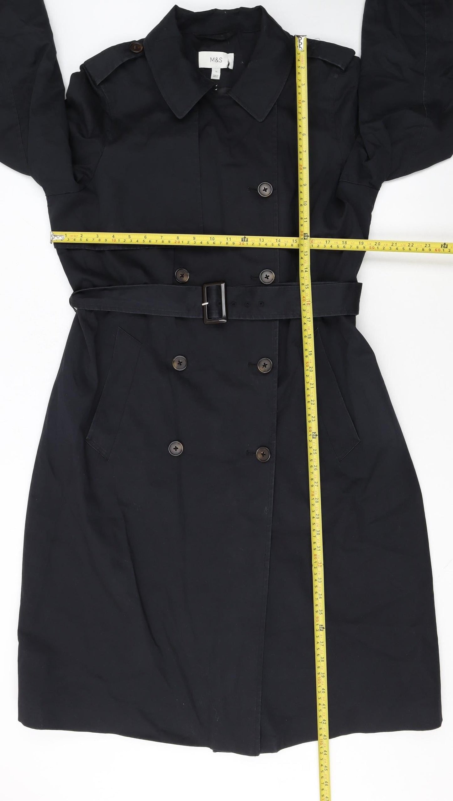 Marks and Spencer Women’s Black Size 16 Long Trench Coat Belted Twill