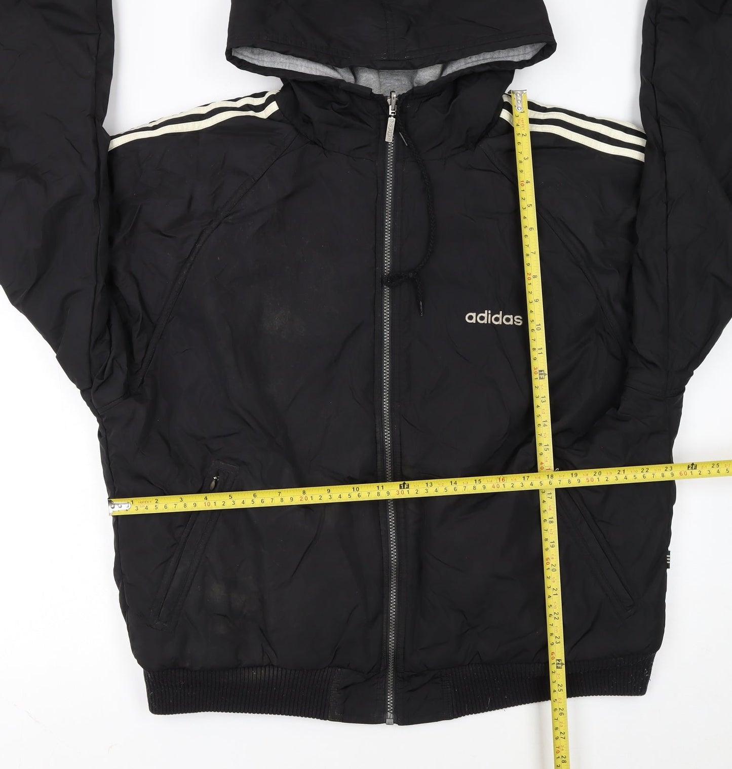 Adidas Men's Black L Hooded Full Zip Bomber Jacket 44in
