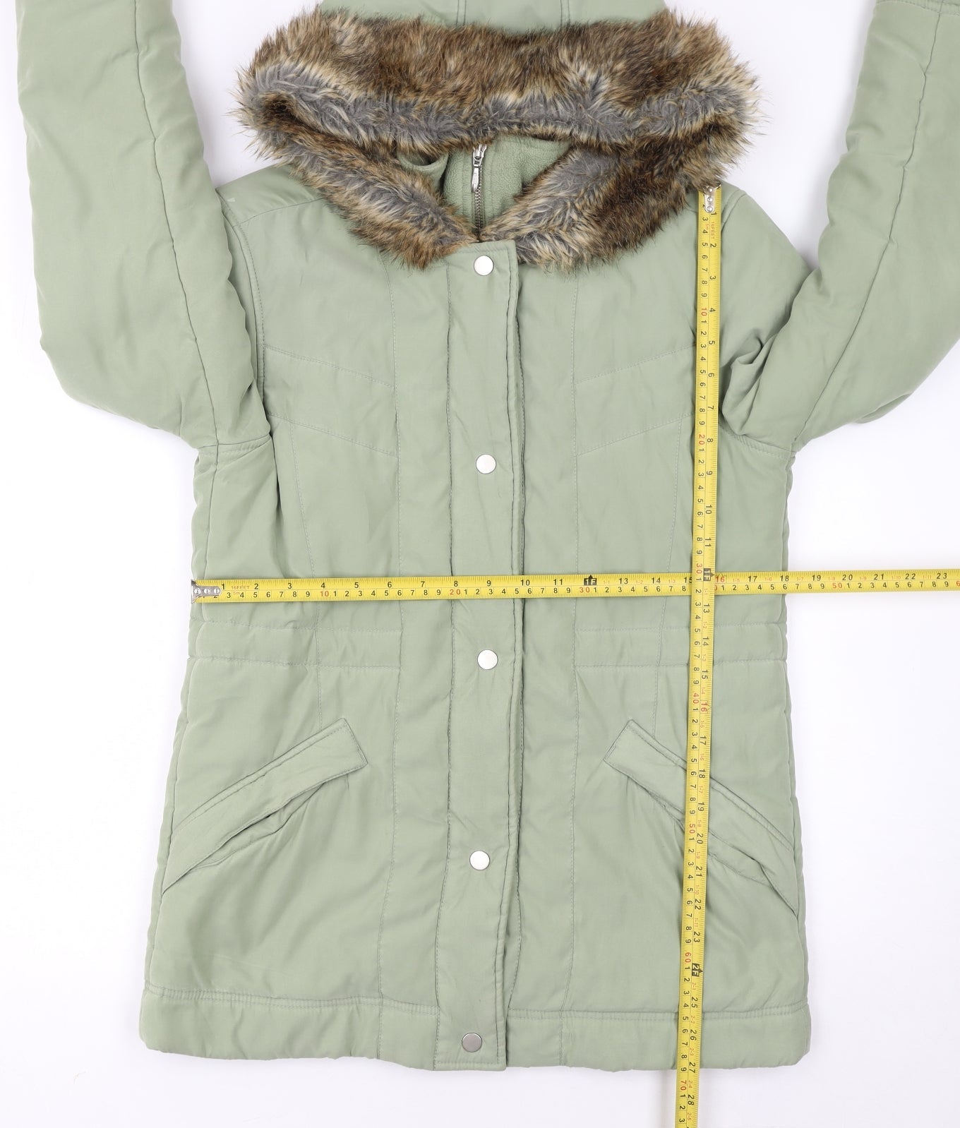 Next Women's Green Faux Fur Trim Hooded Parka Coat Size 10