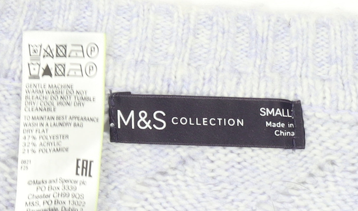 Marks and Spencer Women's White V-Neck Open-Knit Jumper Size S