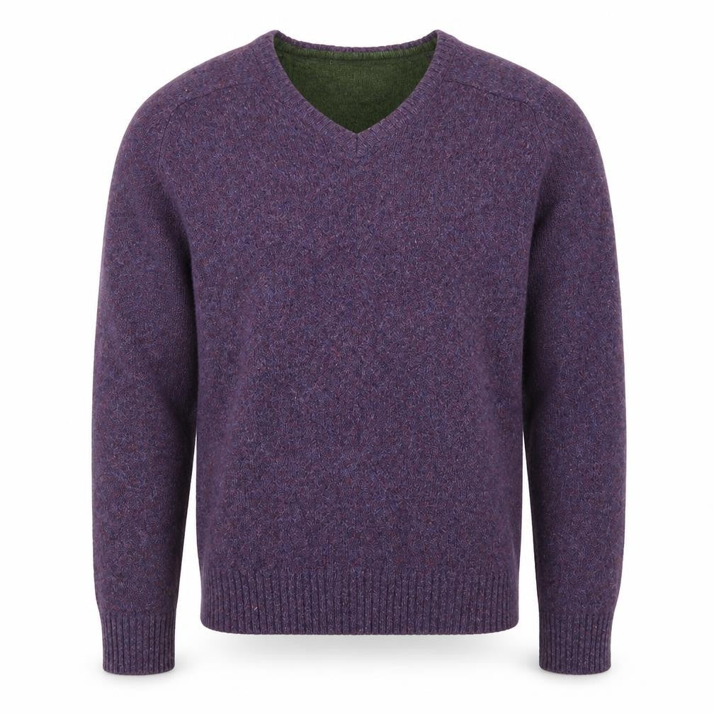 Brook Taverner Men’s Purple Lambswool V-Neck Jumper Size M