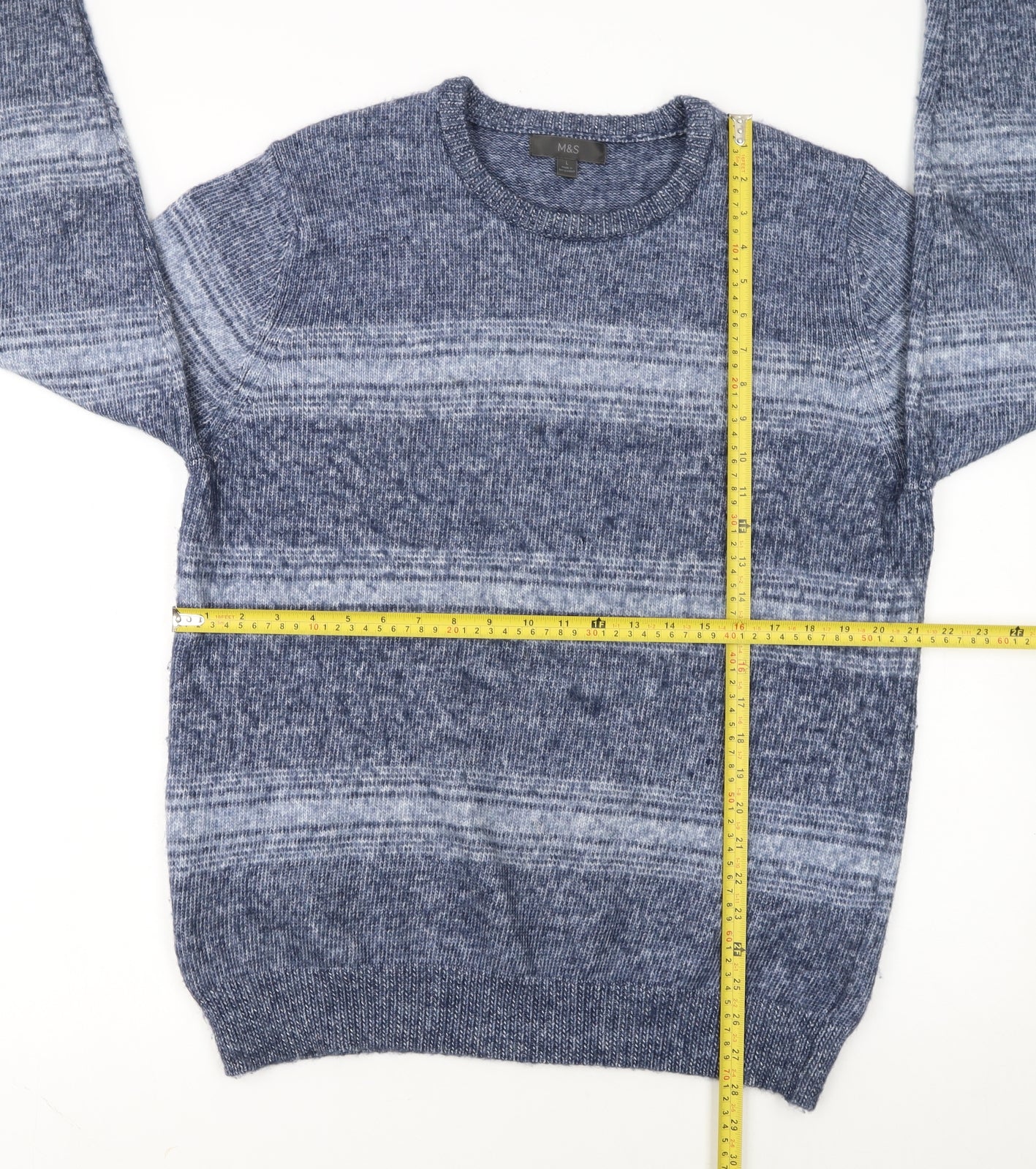 Marks and Spencer Mens Blue Striped Knit Pullover Jumper L