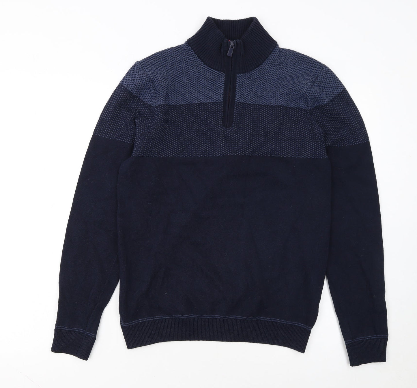Marks and Spencer Men's Blue Cotton 1/2 Zip Jumper Size S