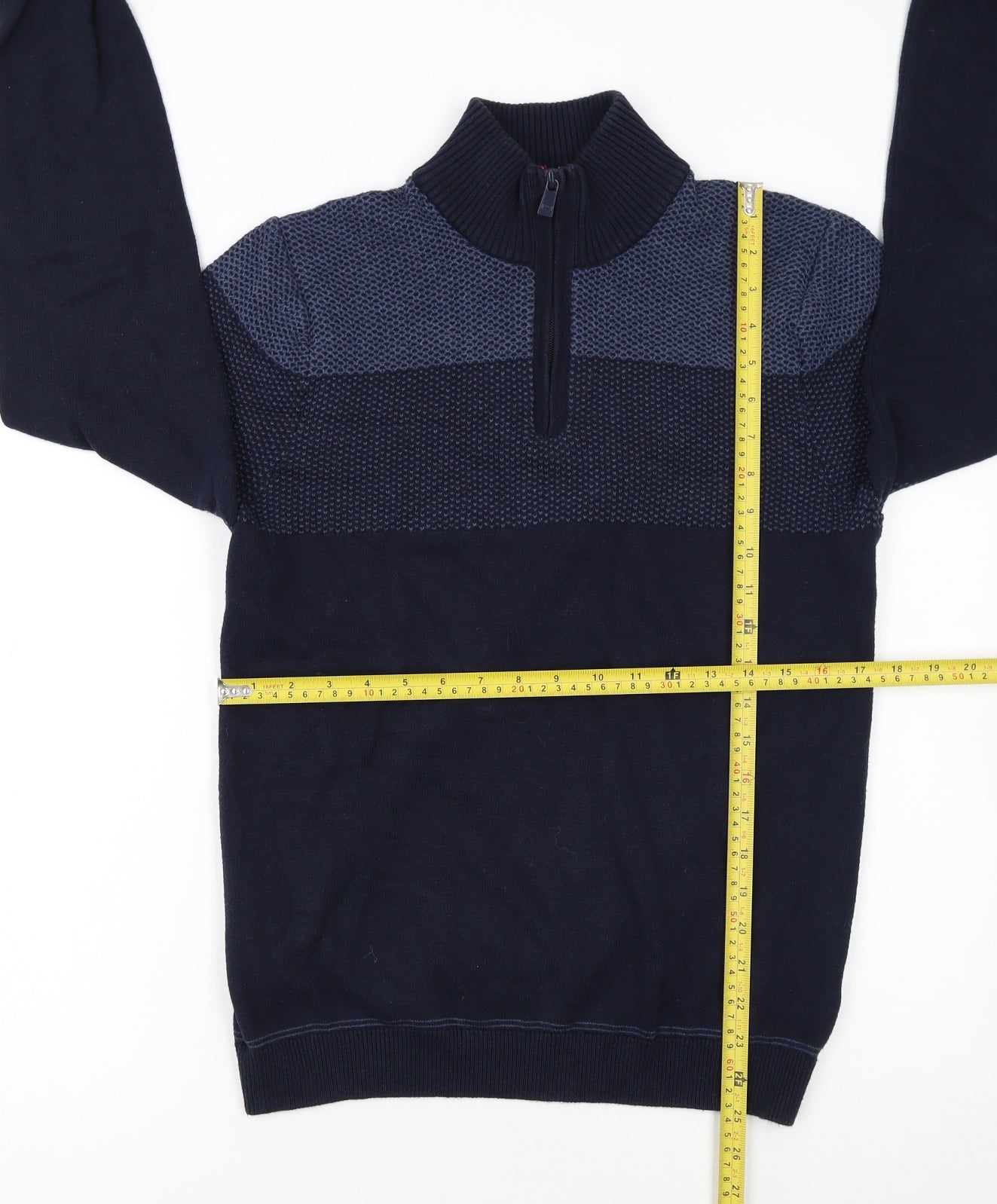 Marks and Spencer Men's Blue Cotton 1/2 Zip Jumper Size S