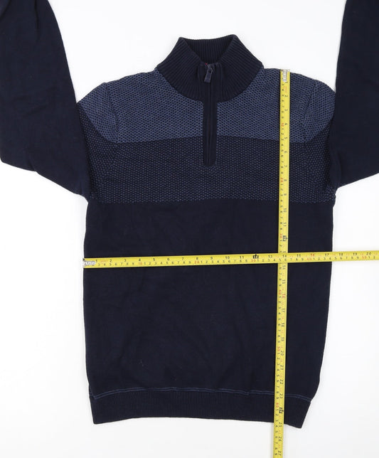 Marks and Spencer Men's Blue Cotton 1/2 Zip Jumper Size S