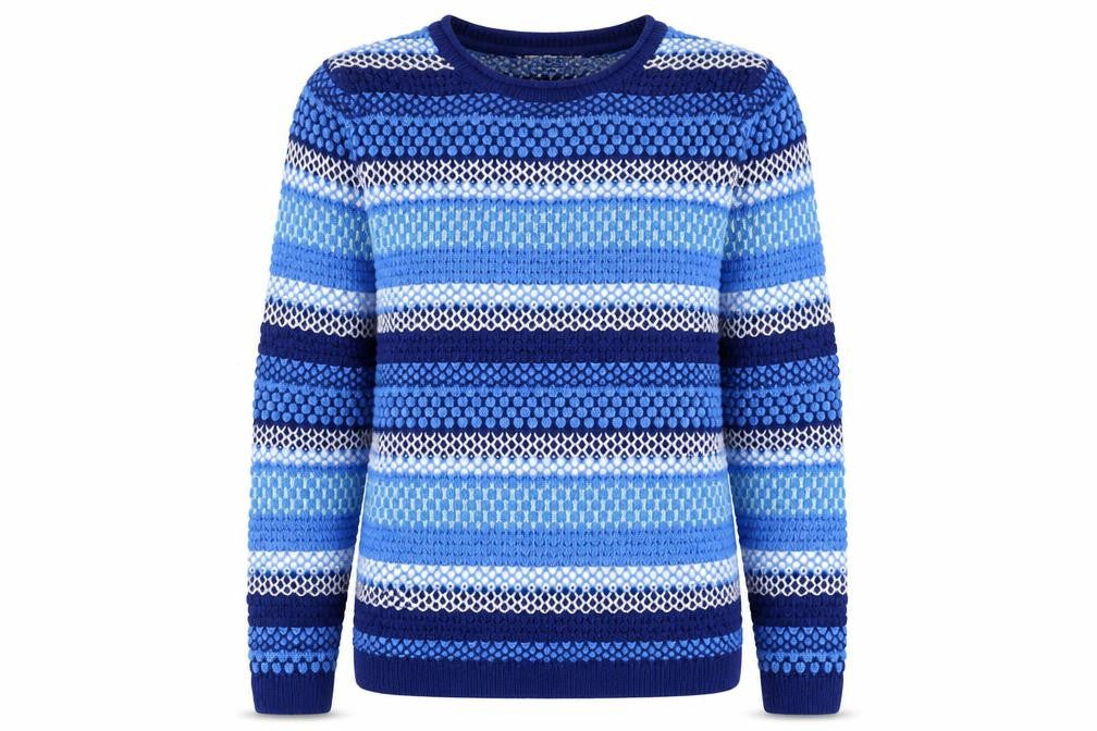 Isle Women's Blue Striped Knit Jumper Size S 10-12 Crew Neck Long Sleeve