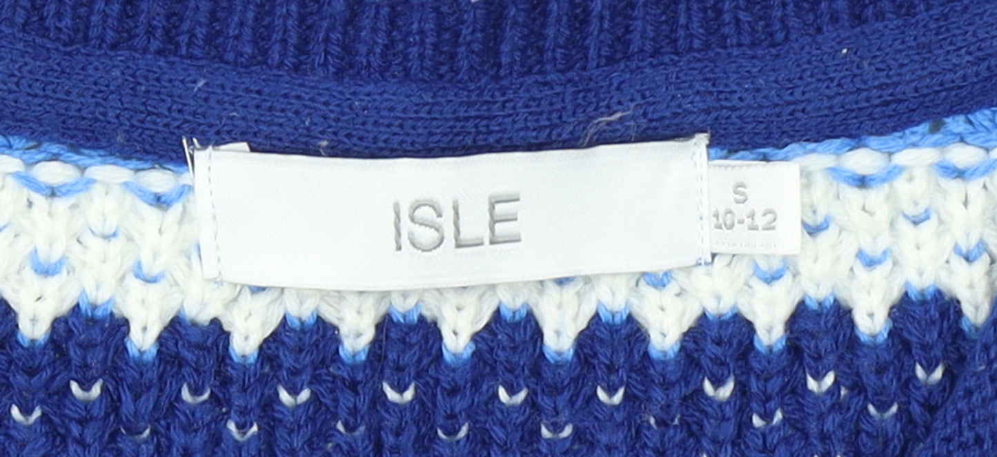 Isle Women's Blue Striped Knit Jumper Size S 10-12 Crew Neck Long Sleeve